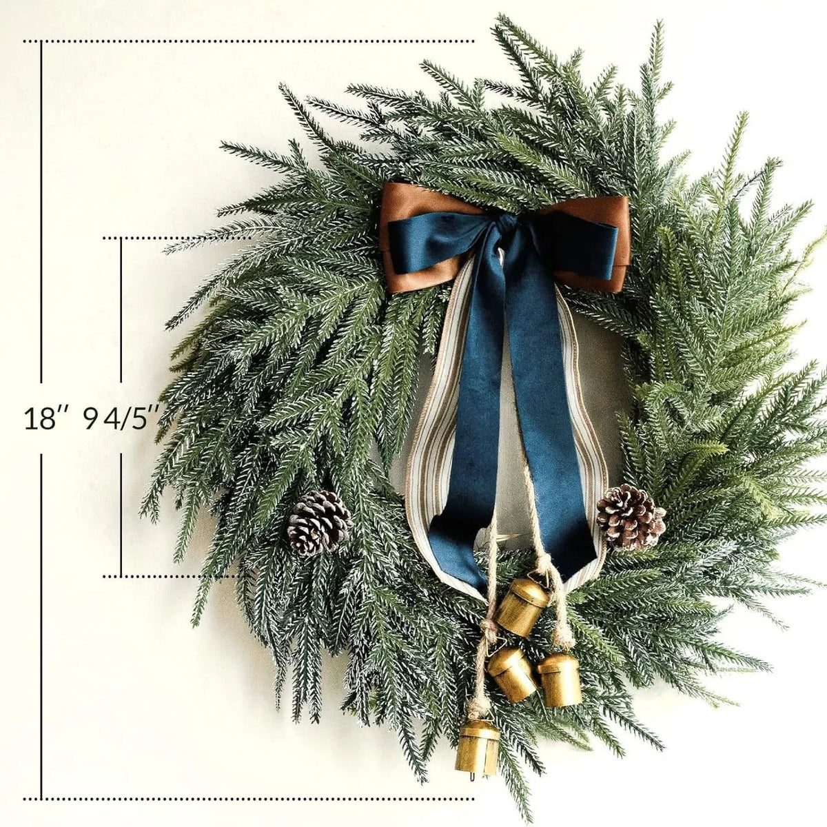 Holiday Wreath Faux Evergreen 18 Inch Ribbon & Bells