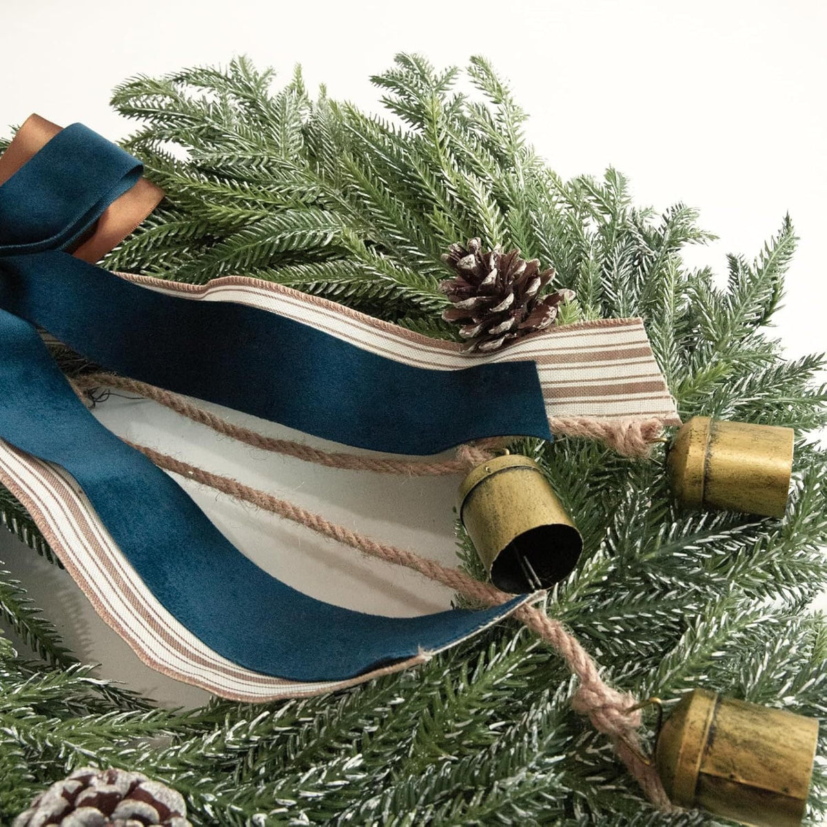 Holiday Wreath Faux Evergreen 18 Inch Ribbon & Bells