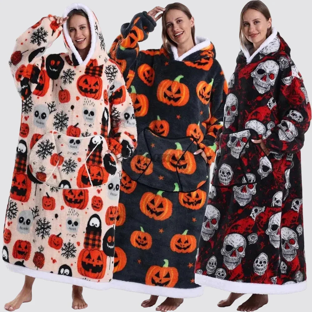Hooded Blanket Oversized Double-Brushed Fleece Deep Hood & Pouch Pocket