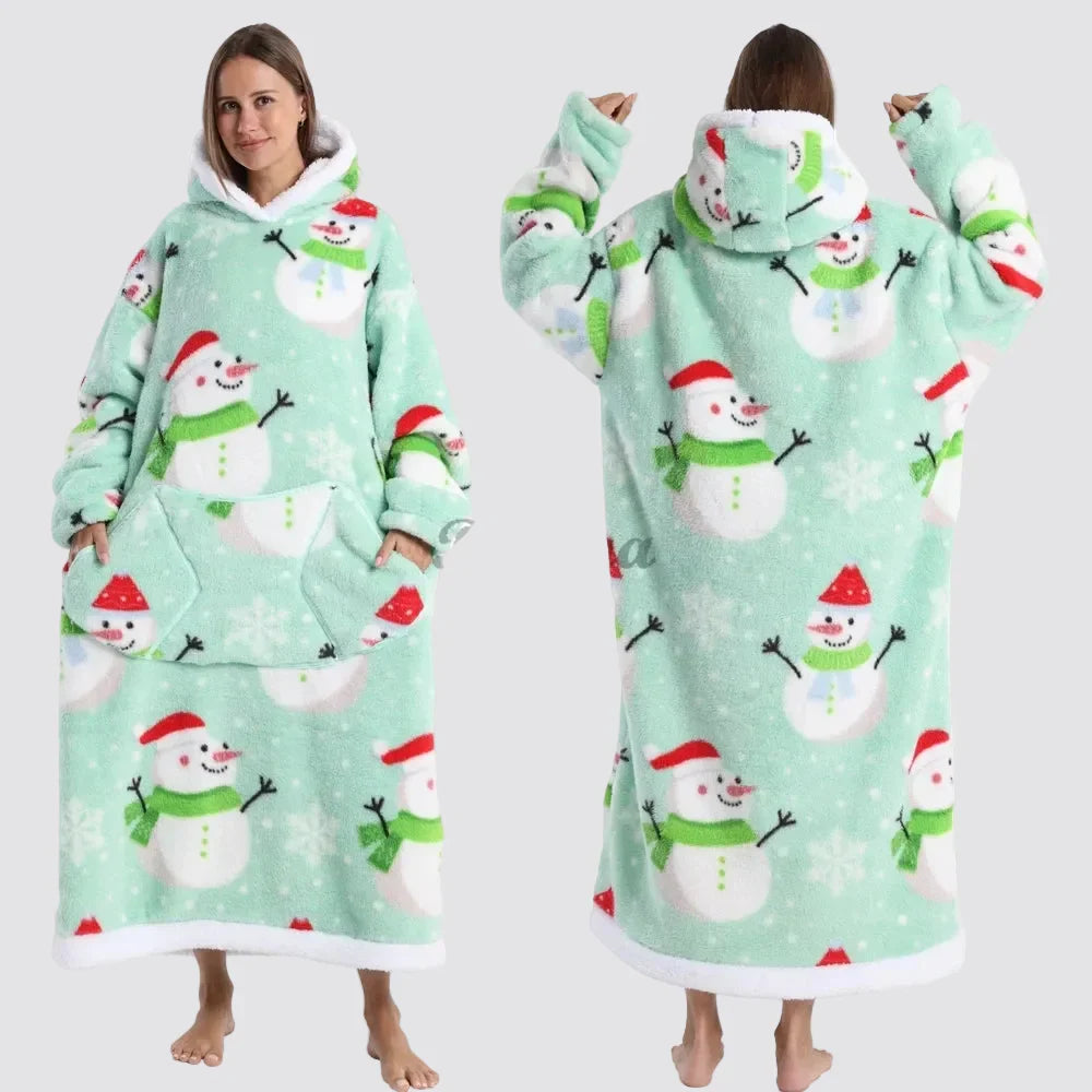Hooded Blanket Oversized Double-Brushed Fleece Deep Hood & Pouch Pocket
