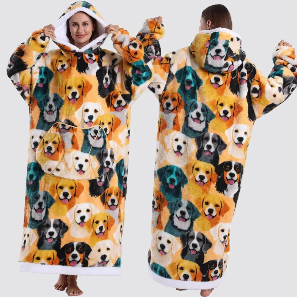 Hooded Blanket Oversized Double-Brushed Fleece Deep Hood & Pouch Pocket