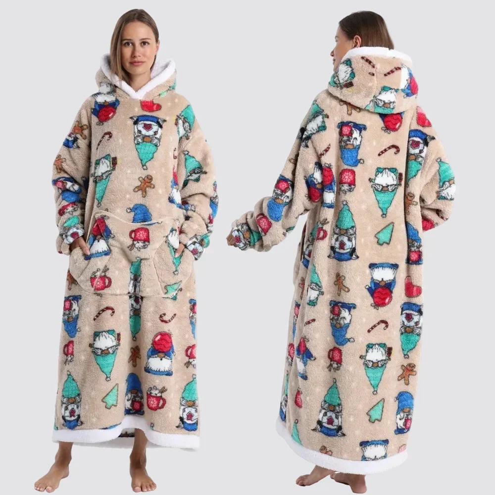 Hooded Blanket Oversized Double-Brushed Fleece Deep Hood & Pouch Pocket