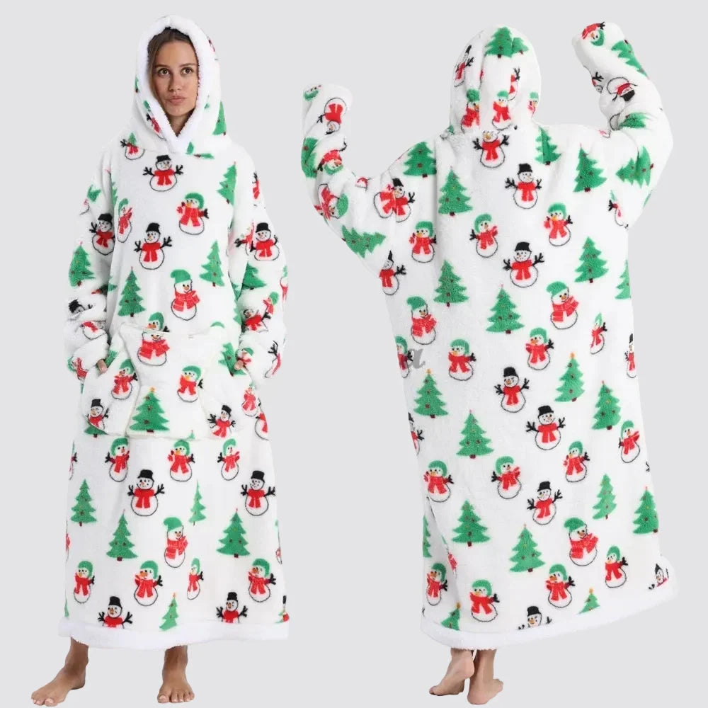 Hooded Blanket Oversized Double-Brushed Fleece Deep Hood & Pouch Pocket