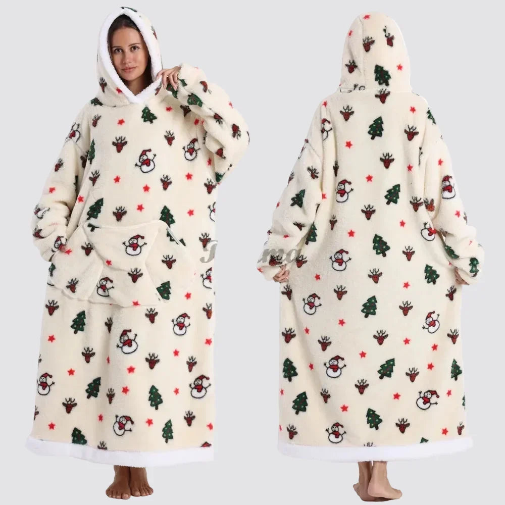 Hooded Blanket Oversized Double-Brushed Fleece Deep Hood & Pouch Pocket