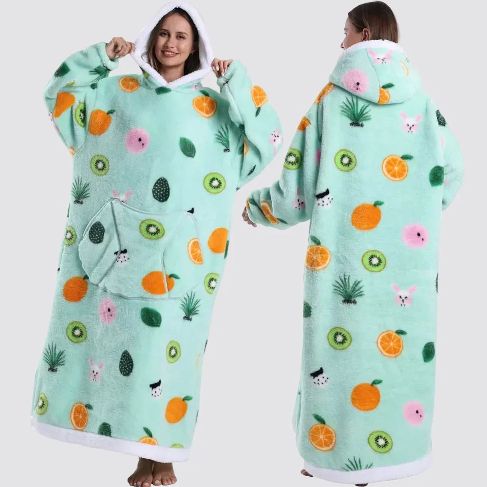Hooded Blanket Oversized Double-Brushed Fleece Deep Hood & Pouch Pocket