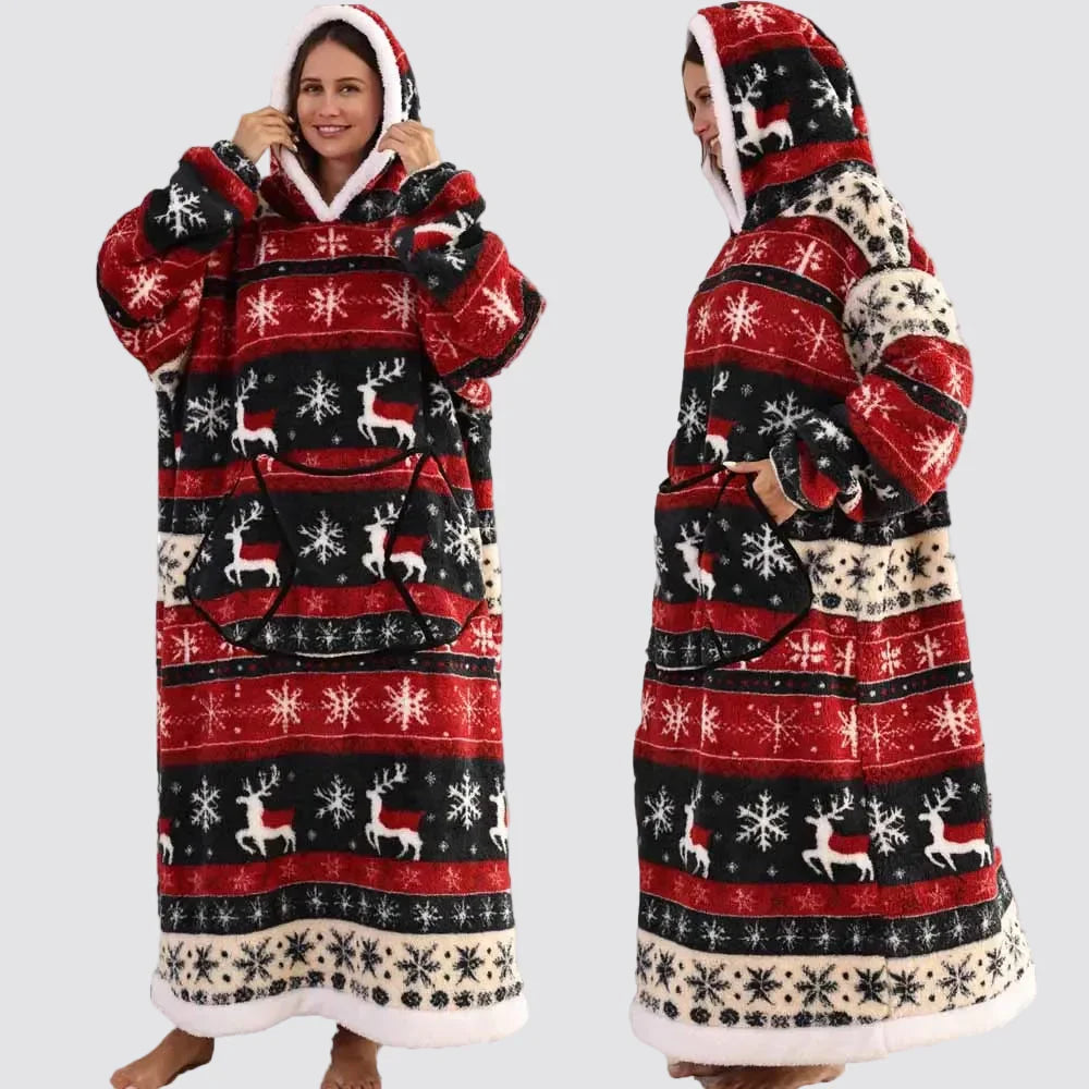 Hooded Blanket Oversized Double-Brushed Fleece Deep Hood & Pouch Pocket