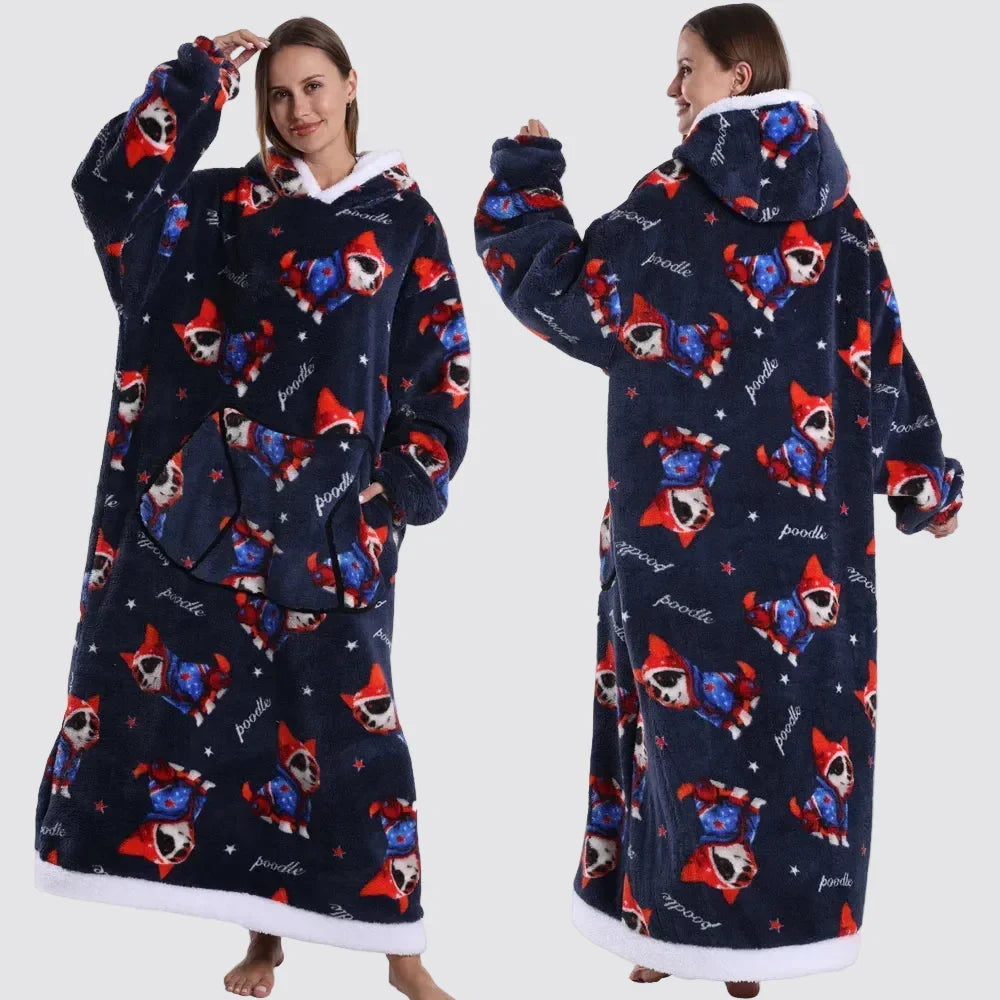 Hooded Blanket Oversized Double-Brushed Fleece Deep Hood & Pouch Pocket