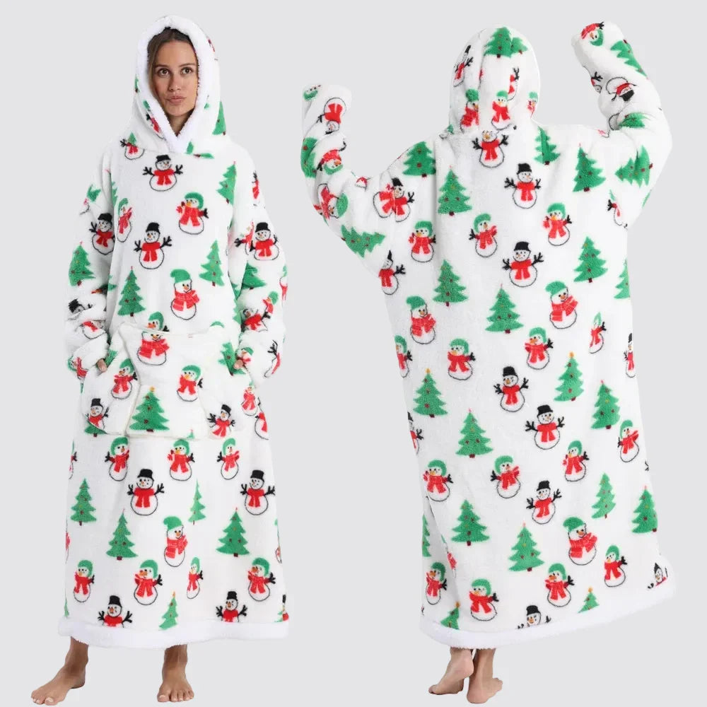 Hooded Blanket Oversized Double-Brushed Fleece Deep Hood & Pouch Pocket
