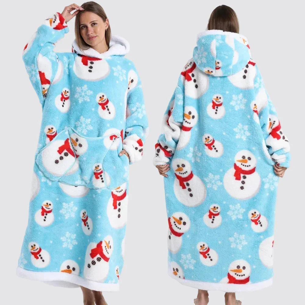 Hooded Blanket Oversized Double-Brushed Fleece Deep Hood & Pouch Pocket