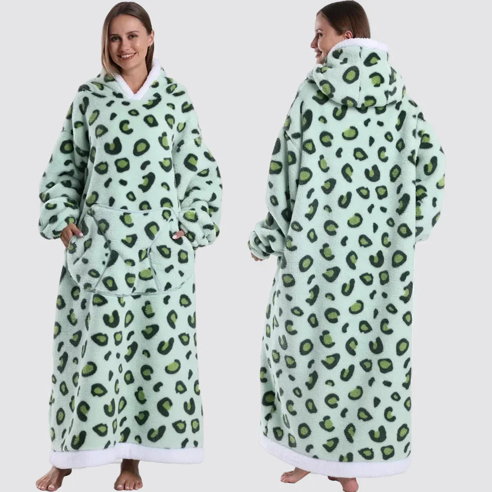 Hooded Blanket Oversized Double-Brushed Fleece Deep Hood & Pouch Pocket