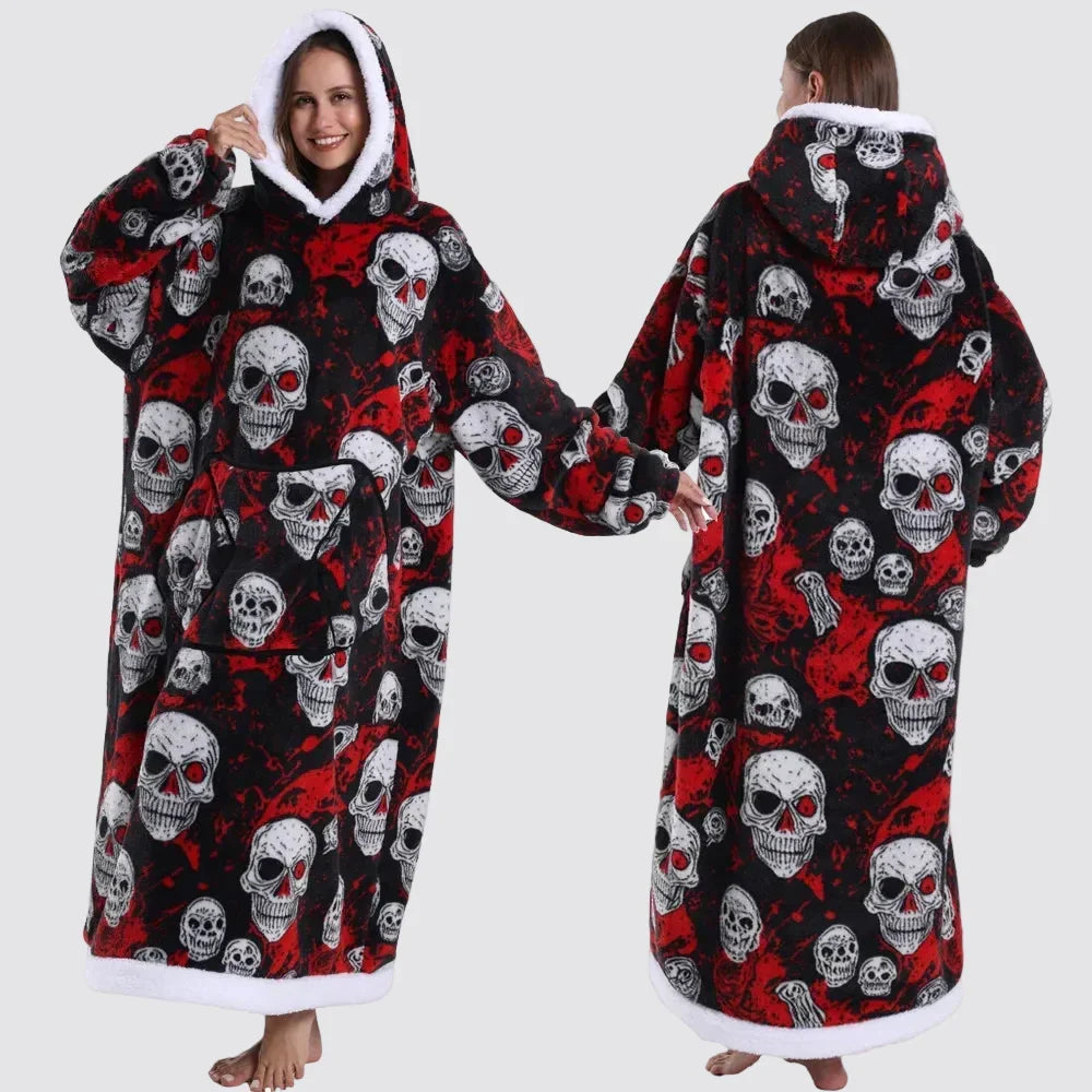 Hooded Blanket Oversized Double-Brushed Fleece Deep Hood & Pouch Pocket