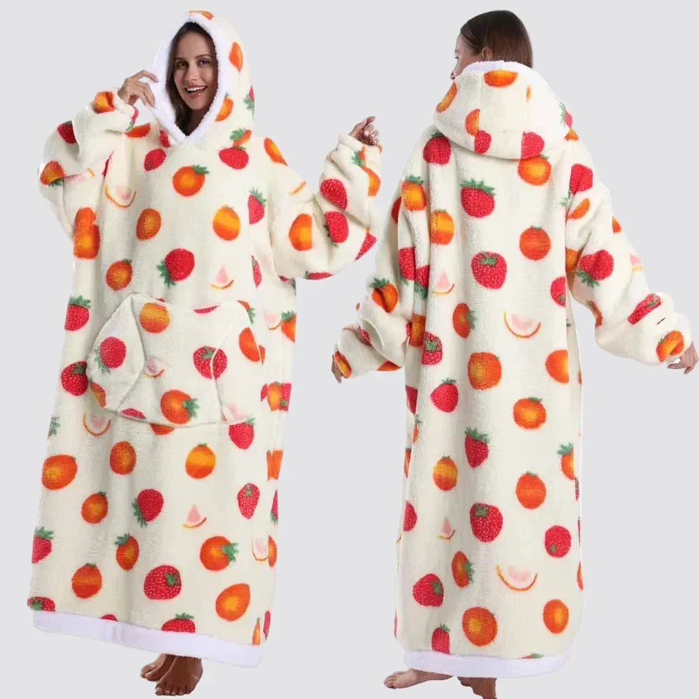 Hooded Blanket Oversized Double-Brushed Fleece Deep Hood & Pouch Pocket