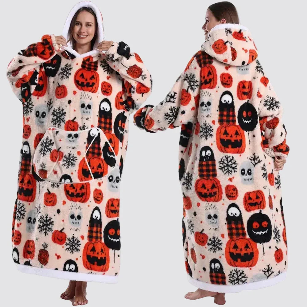 Hooded Blanket Oversized Double-Brushed Fleece Deep Hood & Pouch Pocket