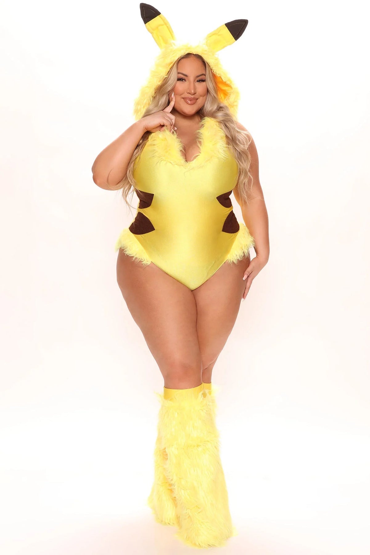 Hooded Bodysuit Costume Full-Body Zippered Fur-Trim Lightning Tail