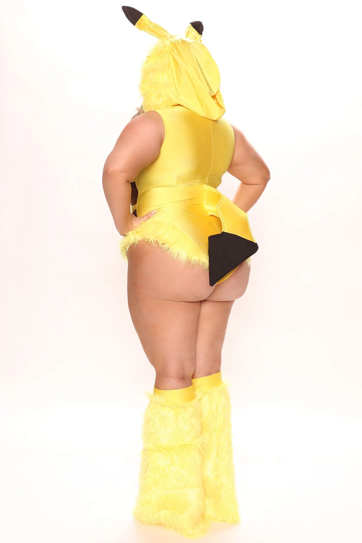 Hooded Bodysuit Costume Full-Body Zippered Fur-Trim Lightning Tail