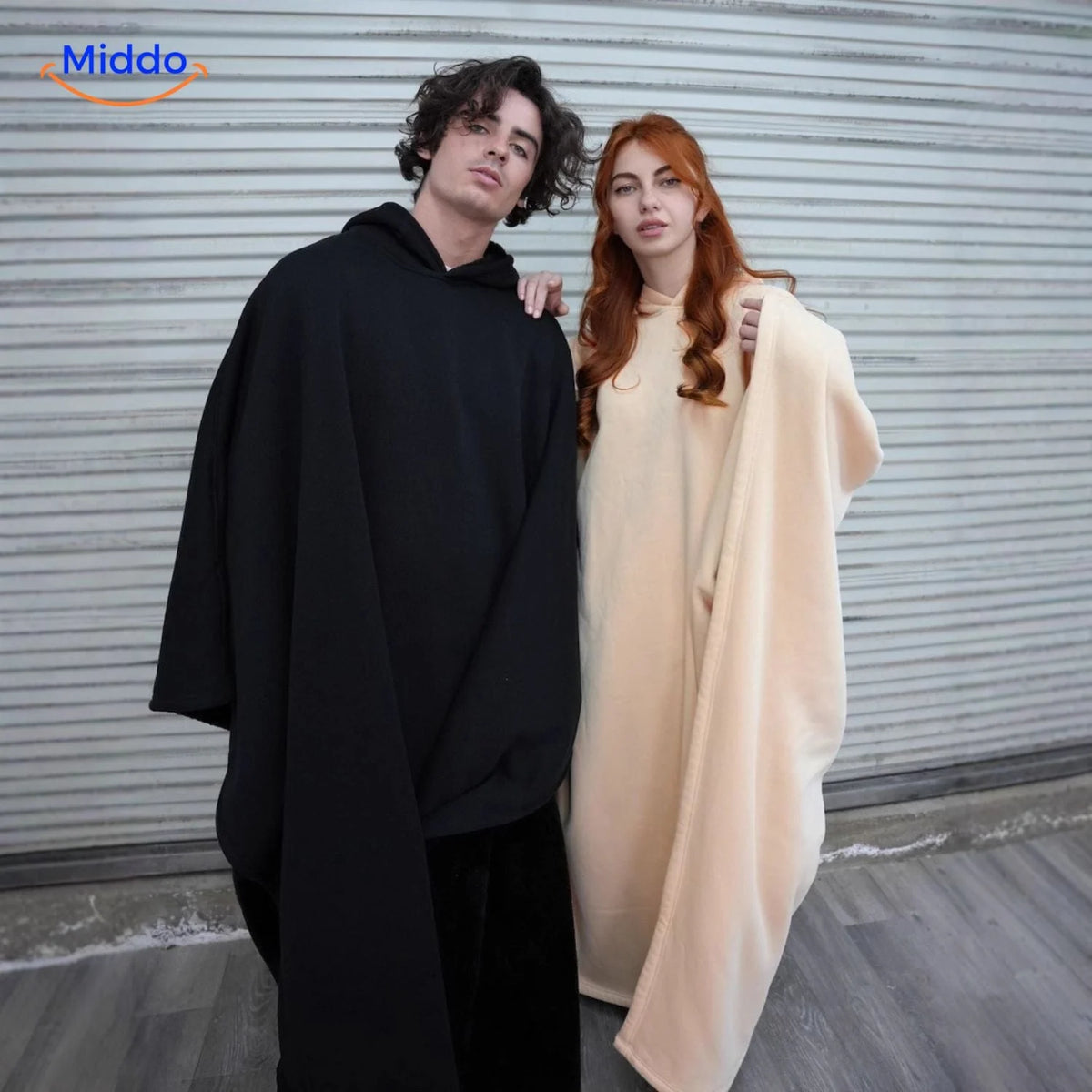 Hooded Cape Wool Blend Oversized Button Closure