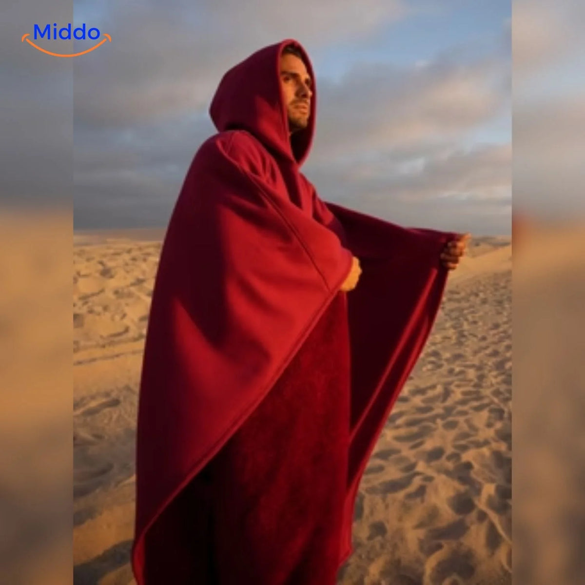 Hooded Cape Wool Blend Oversized Button Closure