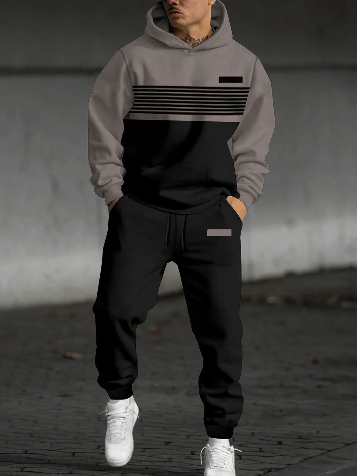 Hooded Sweatshirt Color Block Roomy Fit & Full-Length Sleeves
