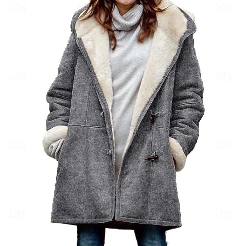Hooded Winter Coat Generous Hood Regular Fit Front Buttons