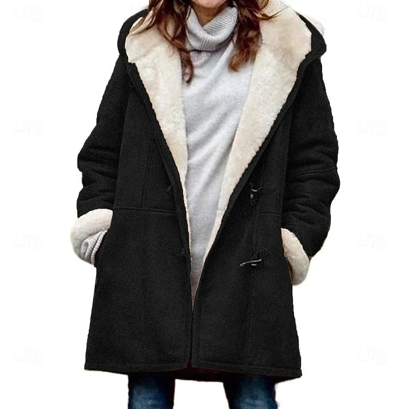 Hooded Winter Coat Generous Hood Regular Fit Front Buttons