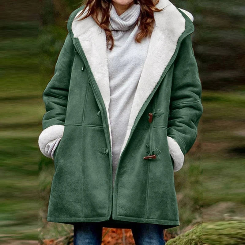 Hooded Winter Coat Generous Hood Regular Fit Front Buttons