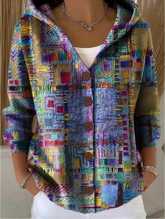 Hoodie Oversized Artistic Print Velvety Fleece-Lined