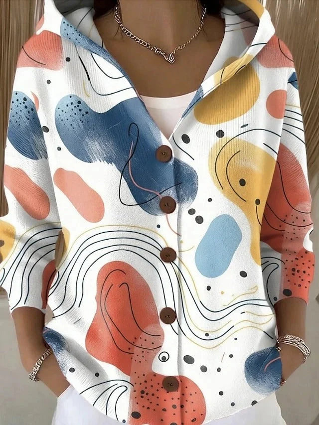 Hoodie Oversized Artistic Print Velvety Fleece-Lined