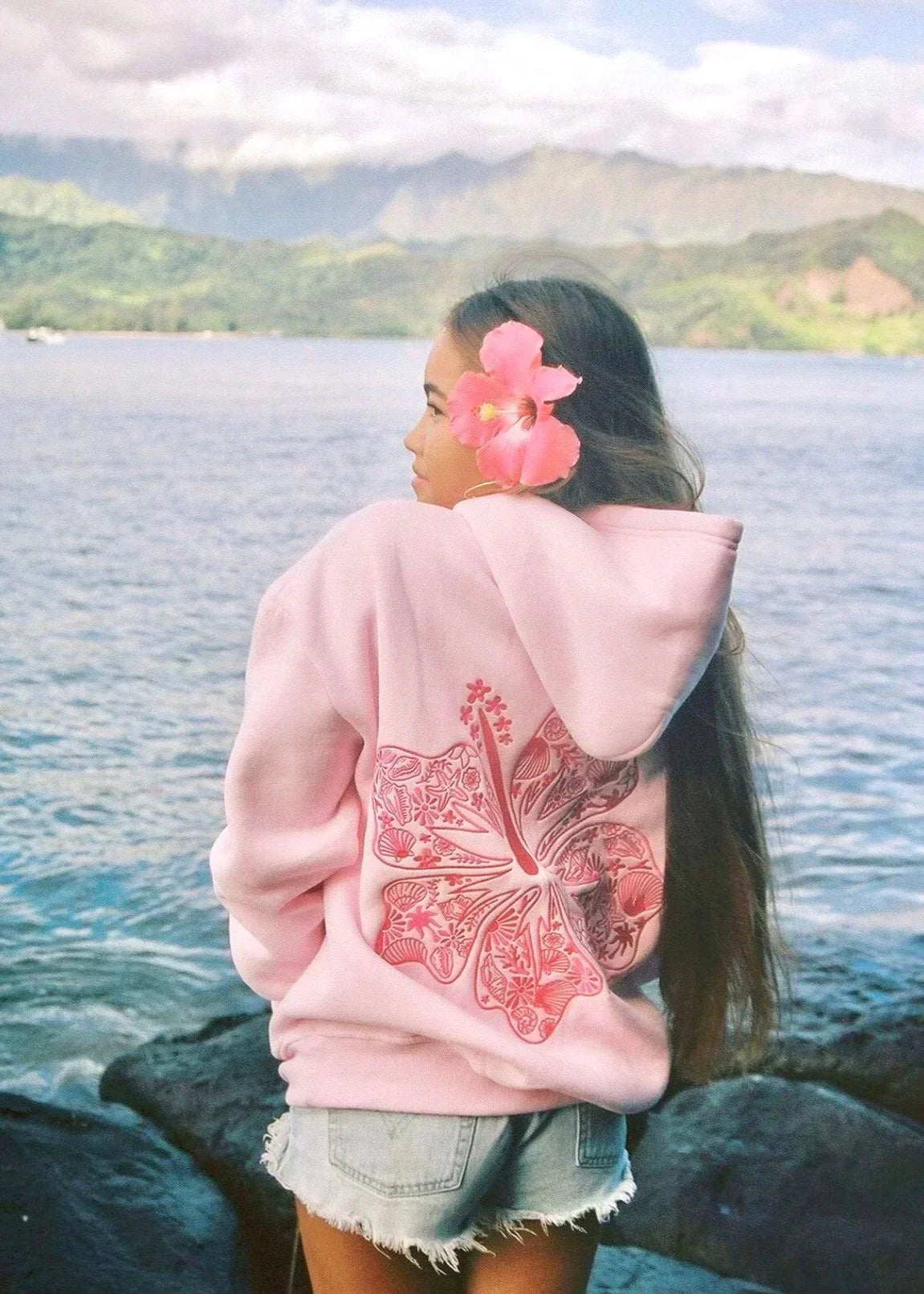 Hoodie Oversized Fit Tropical Print Warm Coverage