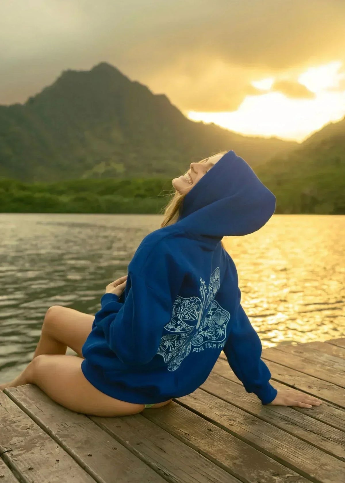 Hoodie Oversized Fit Tropical Print Warm Coverage