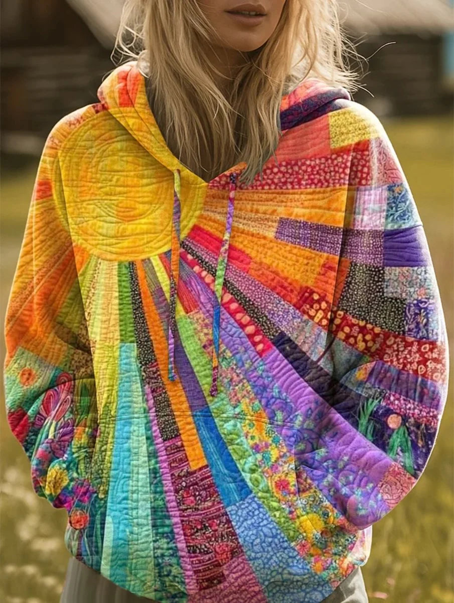 Hoodie Quilted Sunburst Patchwork Relaxed Fit