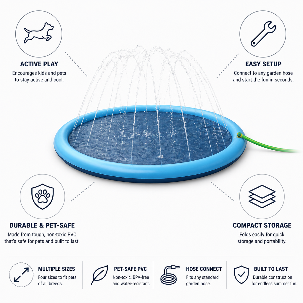 Hose-Connect Pet-Safe PVC Splash Pad (Foldable)