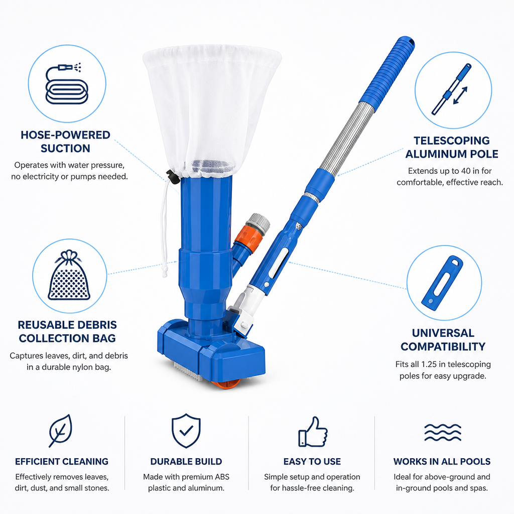 Hose-Powered Aluminum Telescoping Pool Vacuum