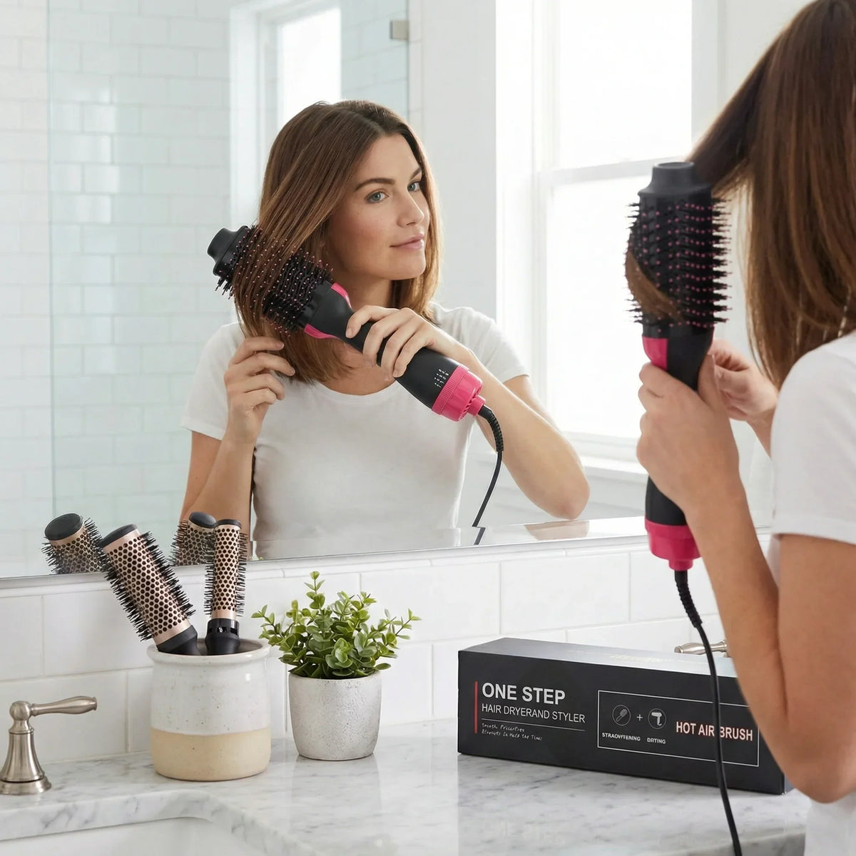 Hot Air Brush 3-in-1 Ionic Frizz Control Lightweight Ergonomic Grip