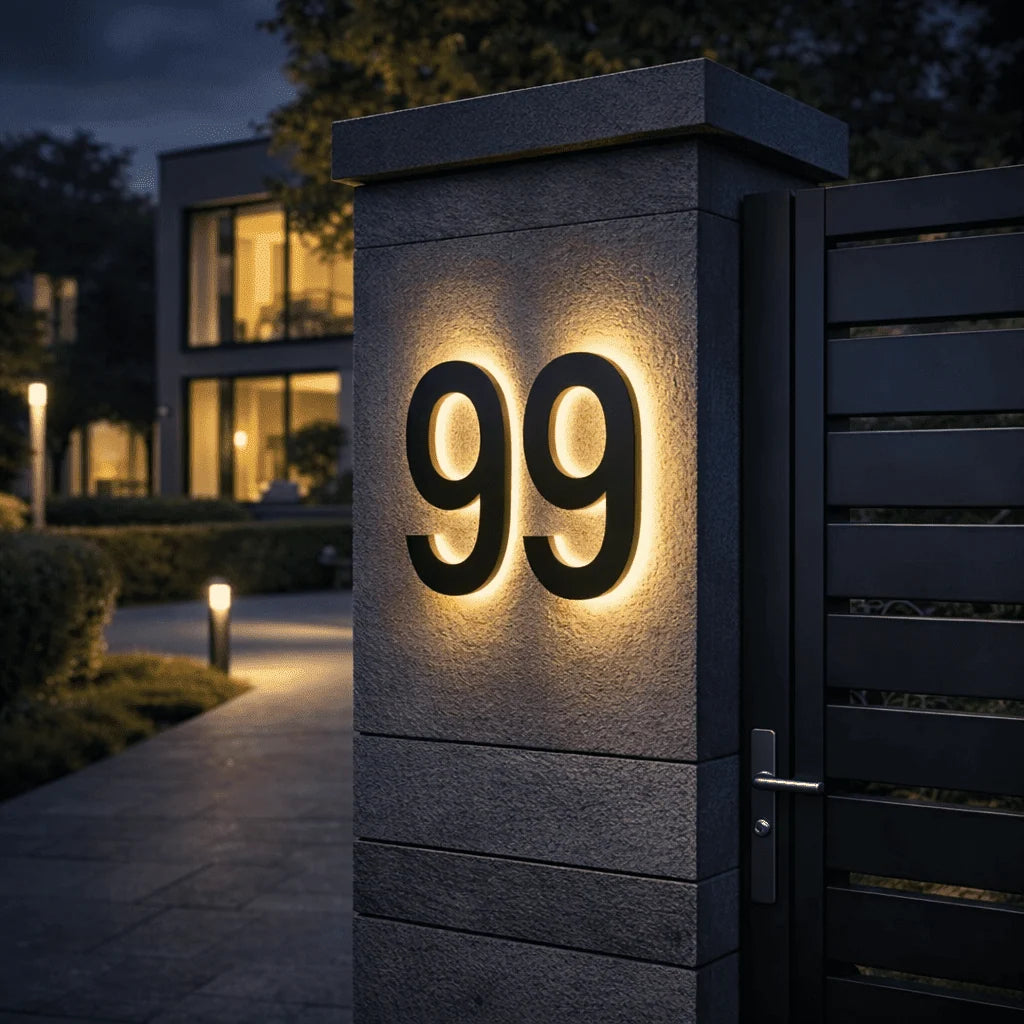 House Number Sign Backlit Metal & Acrylic IP68 Waterproof