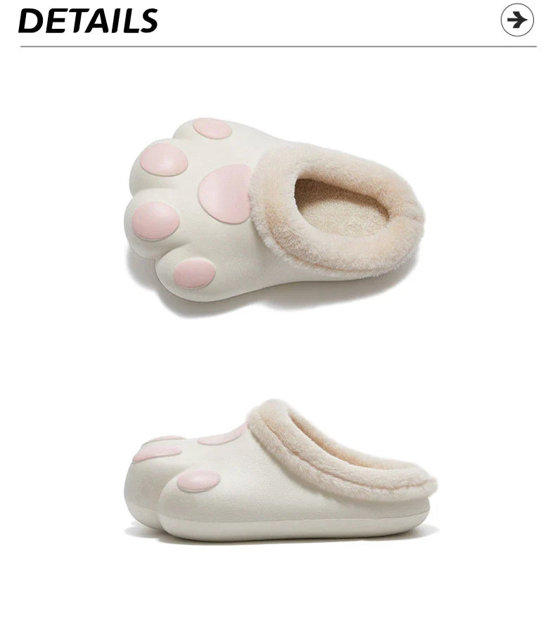 House Slippers Plush Cat Paw Fleece Lined Non-Slip Sole