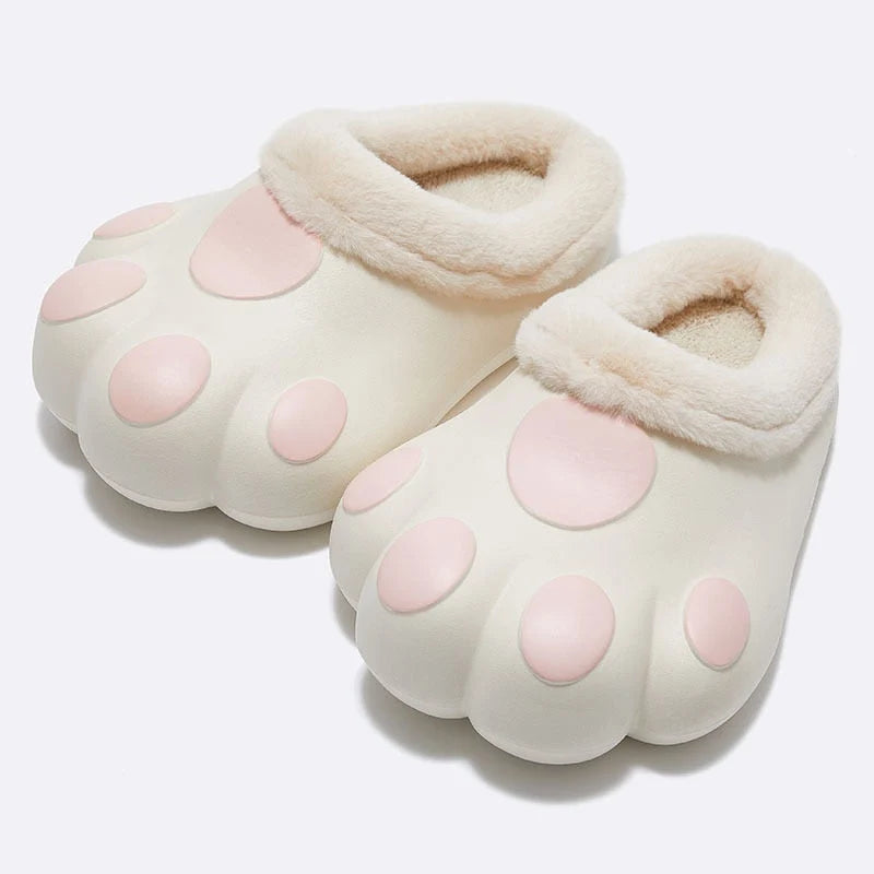 House Slippers Plush Cat Paw Fleece Lined Non-Slip Sole
