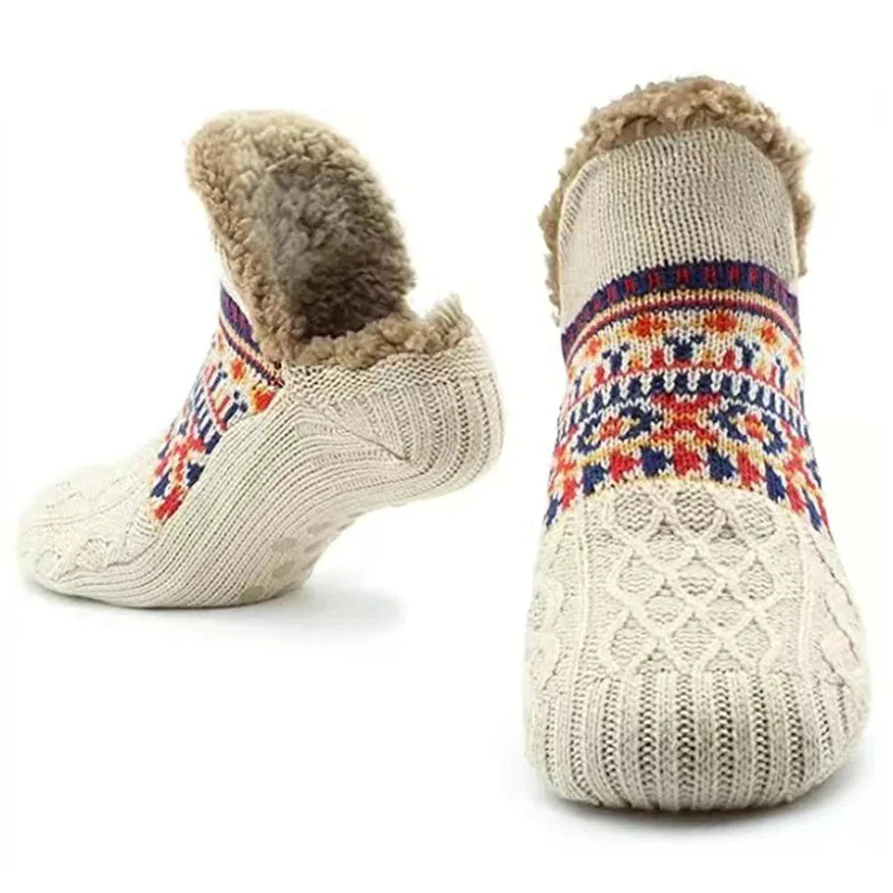 House Socks Knitted Fleece-Lined Non-Slip Sole