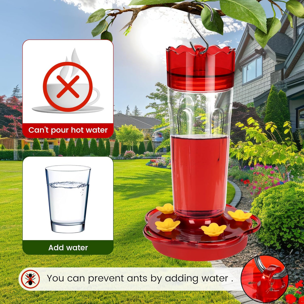 Hummingbird Feeder 15 Oz Leak-Resistant Built-In Ant Moat