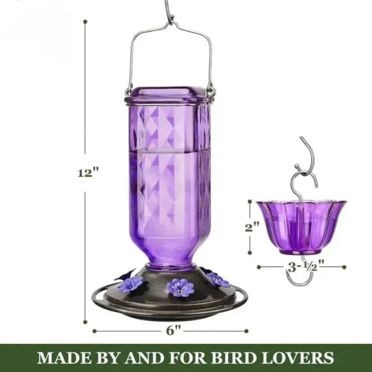 Hummingbird Feeder Clear Glass Ant Moat 24 Oz Capacity