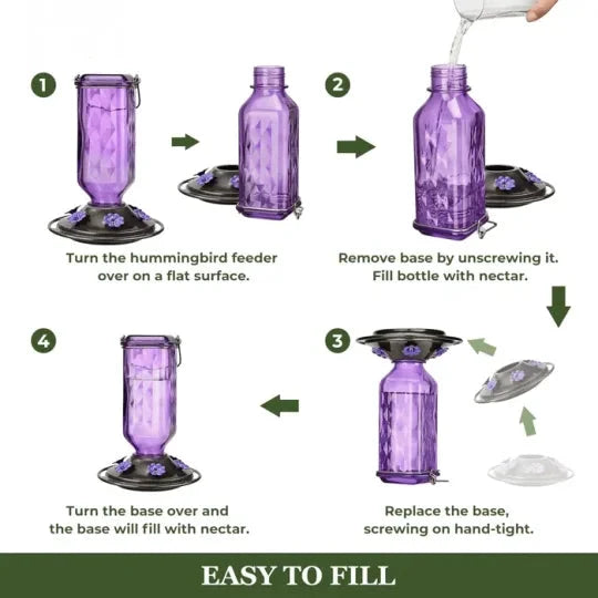 Hummingbird Feeder Clear Glass Ant Moat 24 Oz Capacity