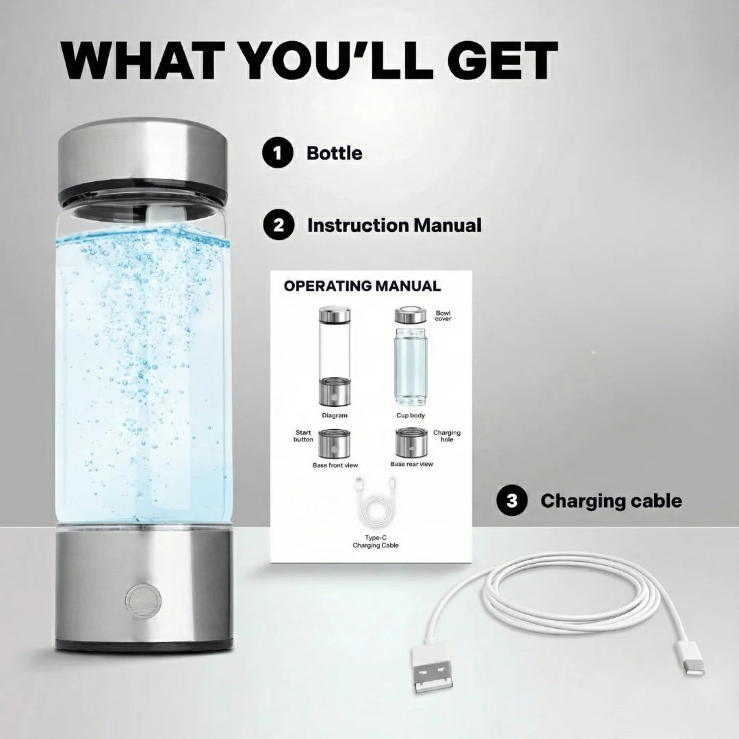 Hydrogen Water Bottle Electrolysis Rechargeable 500ml BPA-Free