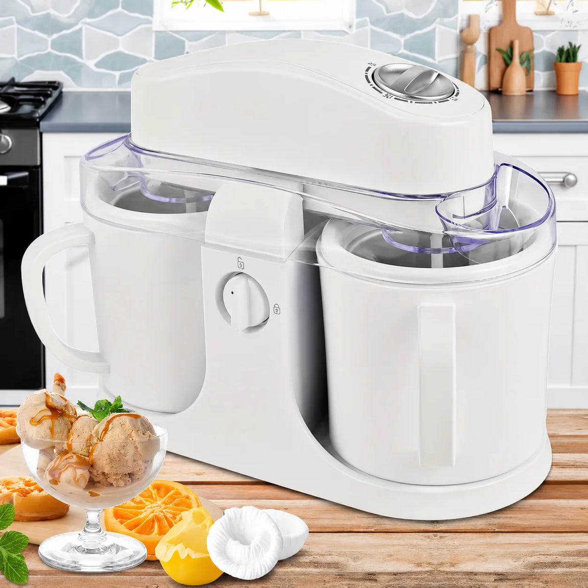 Ice Cream Maker Dual Freezer Bowls Churns While Freezing