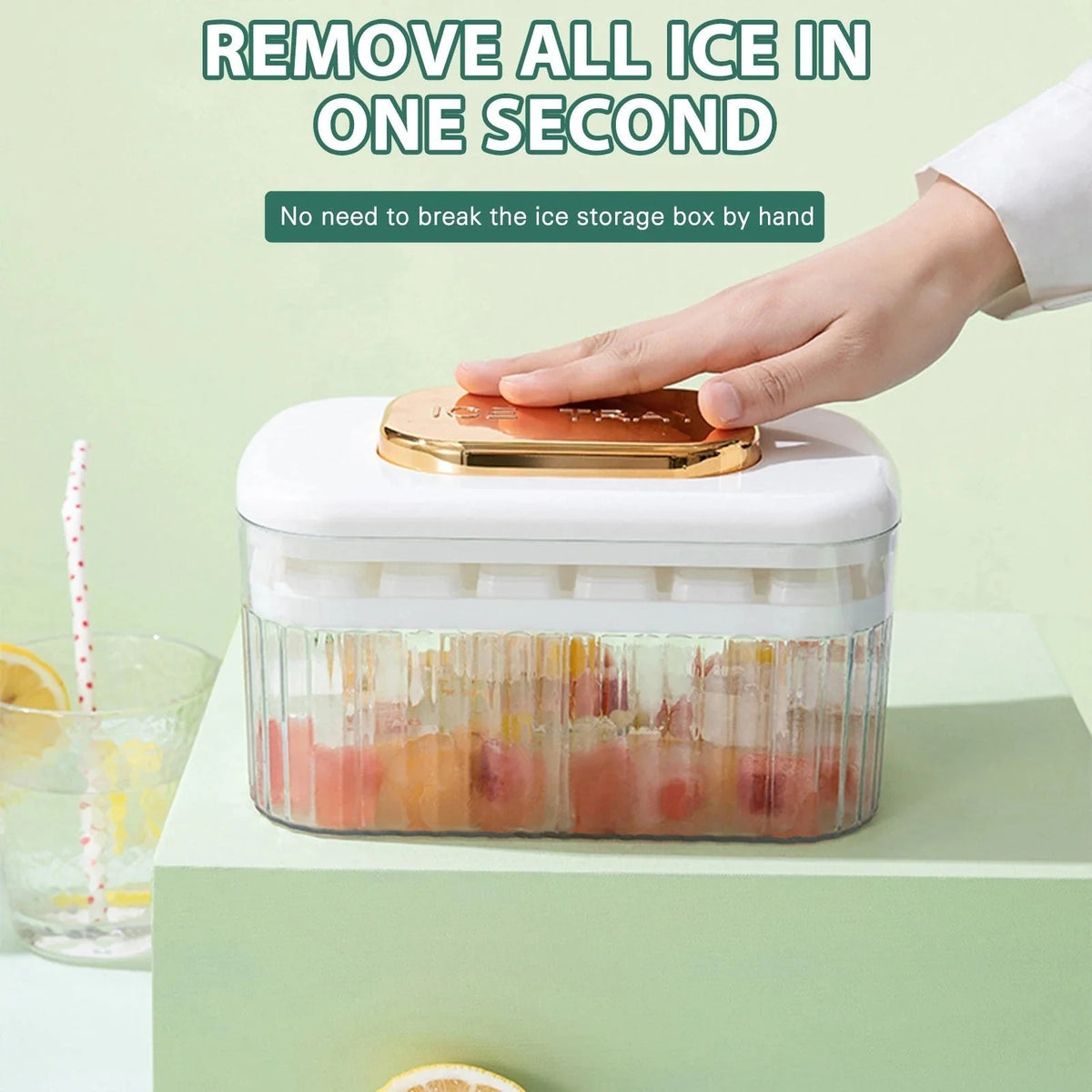 Ice Cube Maker One-Press Space-Saving Freezer-Safe