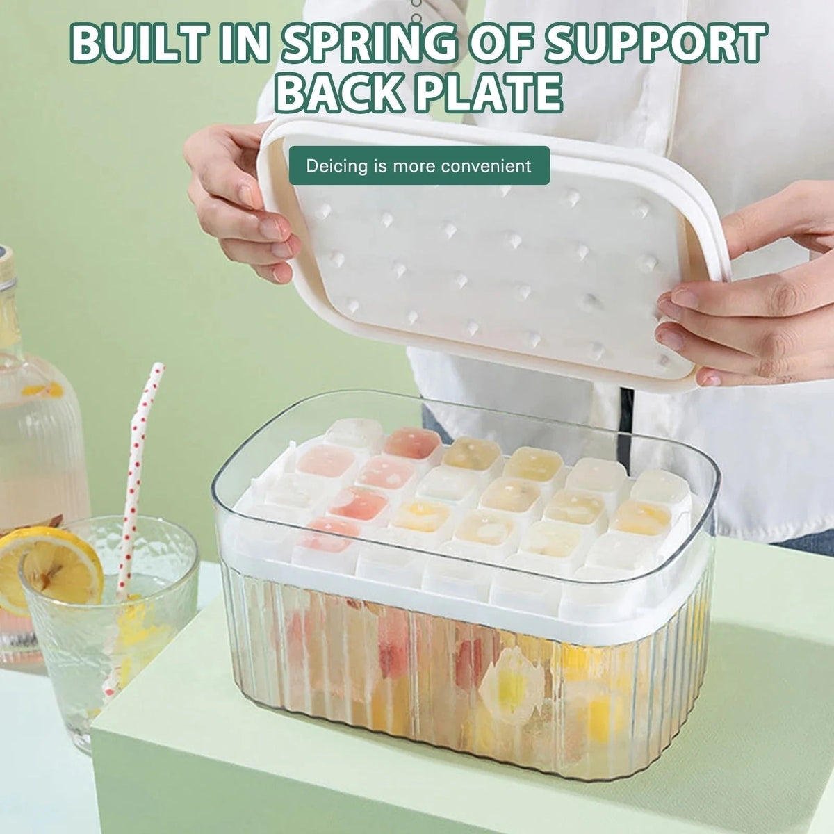 Ice Cube Maker One-Press Space-Saving Freezer-Safe