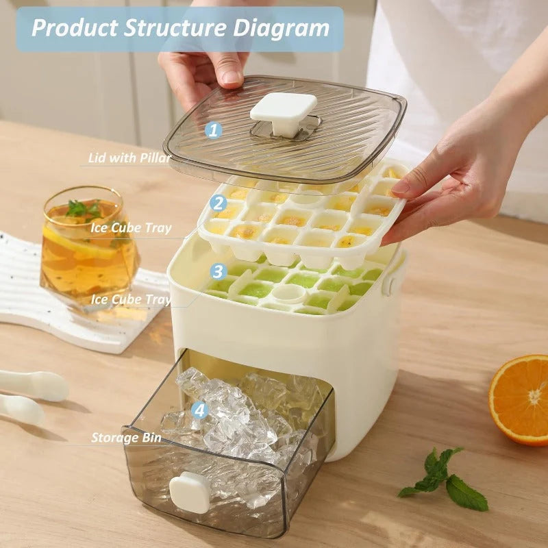 Ice Cube Tray Set Stackable Leakproof Lid 48-Cube Capacity