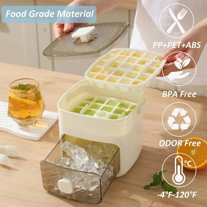 Ice Cube Tray Set Stackable Leakproof Lid 48-Cube Capacity