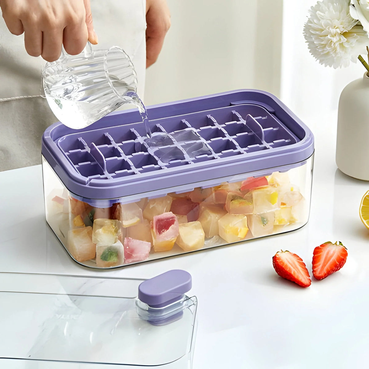 Ice Tray System Push Release Storage & Scoop