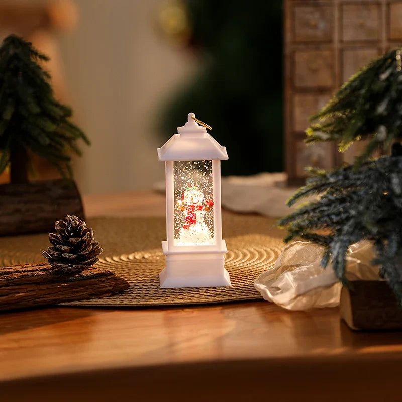 Illuminated Christmas Lantern Cordless Soft-Glow Snowman Scene