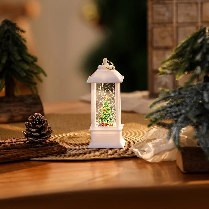 Illuminated Christmas Lantern Cordless Soft-Glow Snowman Scene