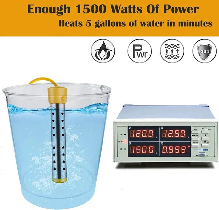 Immersion Water Heater 1500W Guarded Coil LCD Thermometer Included